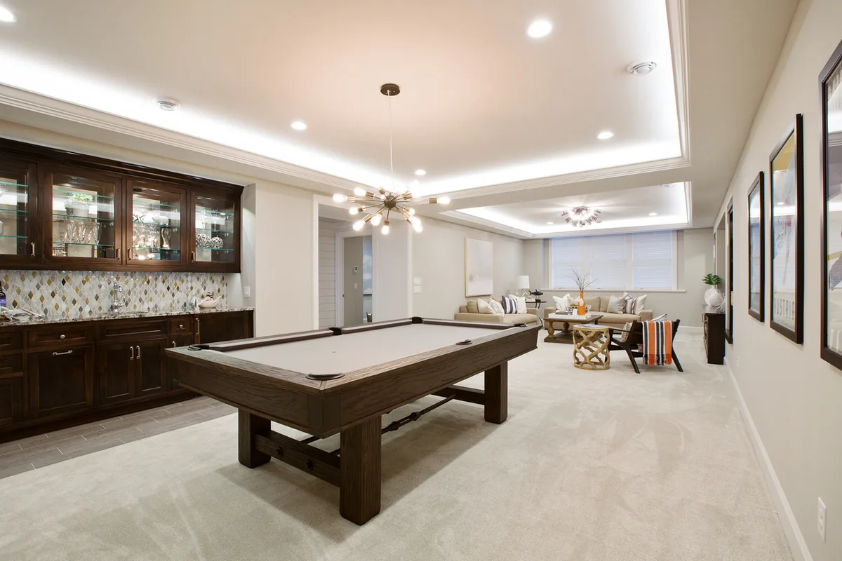 Basement family room finishing in Lincoln, NE by DG Decks & Carpentry